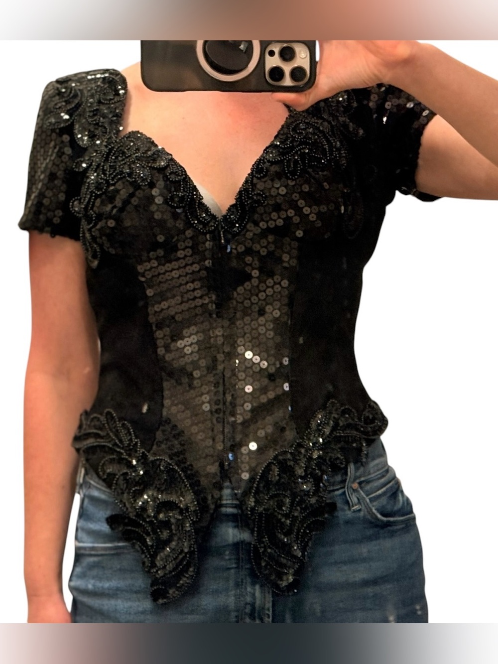 Karen Okada for David Howard Whimsigoth Leather Sequin Corset Top Size 10